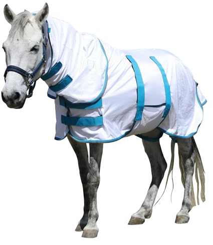 Gallopoff Coperta antimosche in rete con collo staccabile per pony Shetland e protezione dagli insetti, bianco (90 cm)