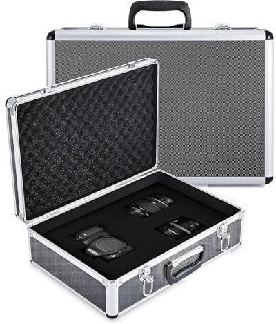 Flight Case with Customisable Foam 18 Portable Lockable Aluminium Tool Case with Strap Durable Metal Storage Box for Cameras, Test Equipment, Tools & Accessories, 31 x 45 x15CM