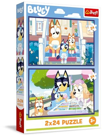 Trefl - Puzzle 2 en 1 : Bluey, Drôle de Bluey - 2 x 24 Pièces, Ensemble de Deux Puzzles pour Les Enfants à partir de 3 Ans