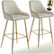 tectake® Set of 2 Bar Stools with Velvet-Look Covers & Golden Steel Legs, Ergonomic Bar Stool Set with Backrests, Footrests & Thick Padding, Ideal as Dining Chairs & Kitchen Island Stools - Cream/Gold