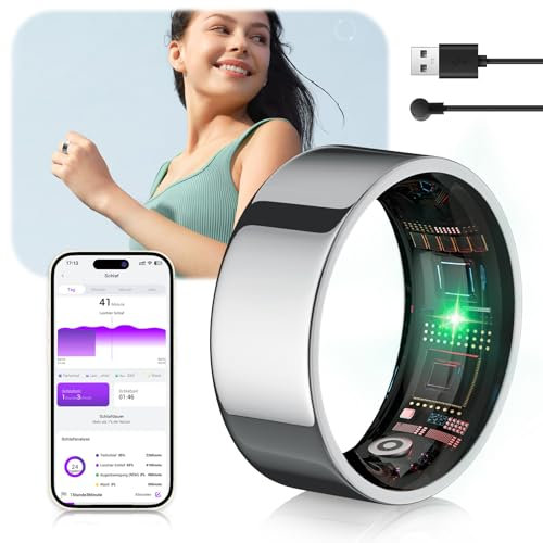 IUHFSIFS Smart Ring 5.Gen【Branchen Nr.1 – 0 Messfehler】& Sportspezifisch Smartring für Damen Herren Schlafen, Herzfrequenz, SpO2, 200 Modi für Android IOS Silver 12#