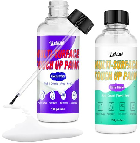 Vividye Pittura Bianca, Vernice di Ritocco Bianca Lucida e Opaca, Pittura Murale per Interni, Vernice Bianca Multiuso per Legno, Porte, Armadi, Mobili, Ceramica, Asciugatura Rapida, a Base D'acqua