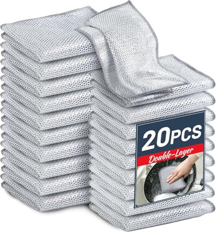 Lot de 20 chiffons multifonctions résistants aux rayures pour lave-vaisselle - Double couche en maille métallique argentée - Fil de nettoyage pour lave-vaisselle - Convient pour évier de cuisine