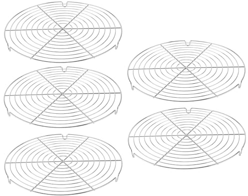 YIXNSW Lot de 5 Grilles de Refroidissement pour Pâtisserie - 30,5 cm - Argenté - Grilles à Gâteau Rondes pour Cuisson et Refroidissement Rapide