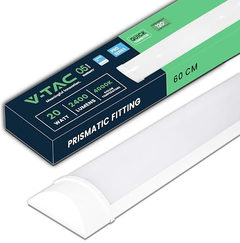 V-TAC Plafoniera LED Lineare da Soffitto 60 CM - 20W - Chip Samsung - Lampada Rettangolare 2400 Lumen IP20 per Parete, Garage, Negozio - Tubo LED - Luce 4000K Bianca Naturale