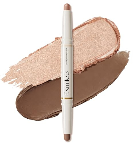 Exmiloo Doppelseitiger Lidschatten Stift, Matt + Schimmer in 1 Stift, Wasserfest, Wischfest & Langanhaltend, Leicht zu Verblenden für Alltags-Make-up und Tag-zu-Abend-Looks, Taupe Twilight
