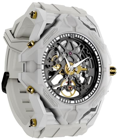 Rogbid T-RexM Tourbillon Orologio meccanico da uomo, orologio automatico con vetro zaffiro, cassa in giada, retro in lega di titanio, cinturino in gomma fluorocarbonio, impermeabile, 100 m, colore