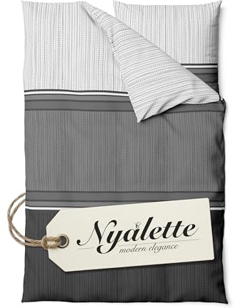 NYALETTE Bettwäsche 135x200 Baumwolle Bettwäsche-Sets Premium Grau Schwarz Gestreift