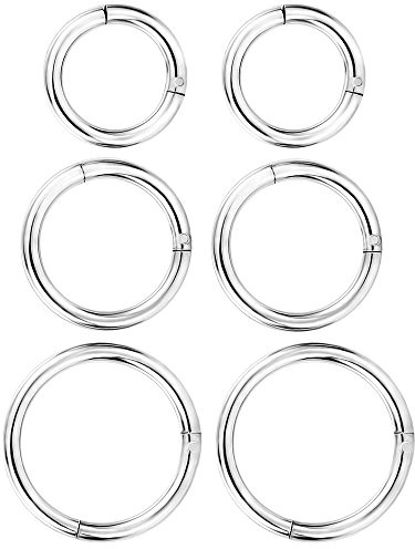 6 Pieces 16 Gauge Stainless Steel Nose Ring Hoop Seamless Clicker Ring Ear Lip Piercing Jewelry, 3 Sizes (Silver)