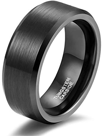 Titaniumcentral Damen Herren Ringe aus Wolframcarbid Gebürstet Schwarz Verlobungsringe Trauringe(Schwarz(8mm),65 (20.7))