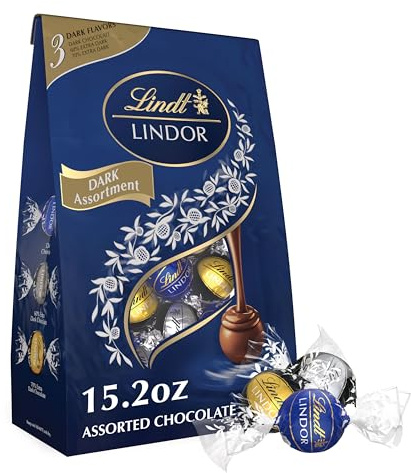 Lindt LINDOR Assorted Dark Chocolate Candy Truffles, Assorted Chocolate with Smooth, Melting Truffle Center, 15.2 oz. Bag