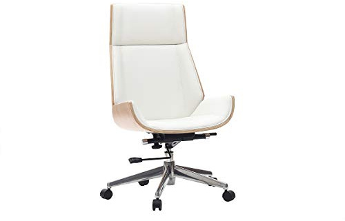Miliboo Fauteuil de Bureau de Direction Design Blanc, Bois Clair et Acier chromé Curved