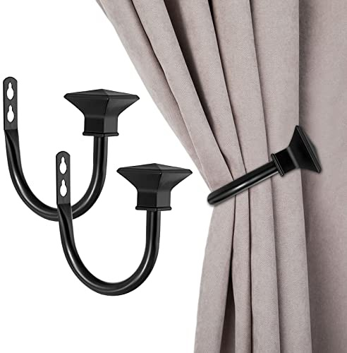 Sumnacon Set of 2 Curtain Holdbacks, Wall Mounted Aluminum Alloy Window Drapery Tiebacks for Bedroom, Livingroom Office Come with Screws, Black