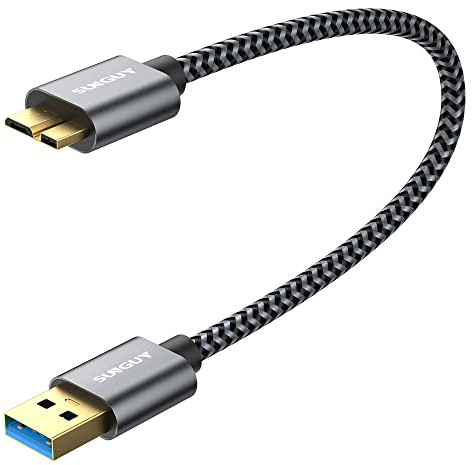 SUNGUY USB 3.0 Micro B Kabel, 0.3M USB auf Micro B Kabel Externe Festplatte, Datenkabel für Seagate,Toshiba Canvio,Western Digital(WD),My Passport und Elements,Galaxy S5,Note 3-Grau