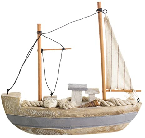 LIFKOME Sailboat Ornament Mediterranean Style Wooden Sailboat Decoration Nautical Boat Ornament for Home Office Bedroom Tabletop Display Beach Themed Party Photo Prop 8.66 X 7.87 X 1.97 in