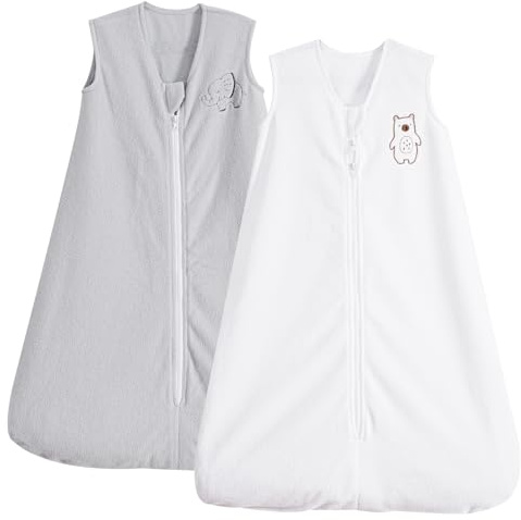 PHF Warm Micro-Fleece Baby Sleep Sack 12-18 Months, Soft Baby Wearable Blanket, 2-Way Zipper Sleeping Bags, 2 Pack Comfy Sleeping Sack for Infant Newborn Boys, Large Size, White&Grey