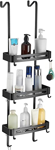 MOGFCT Étagère de douche à suspendre sur une porte de salle de bain,Étagère de Douche sans perçage, En aluminium antirouille Avec crochet Deux Niveaux(Noir)
