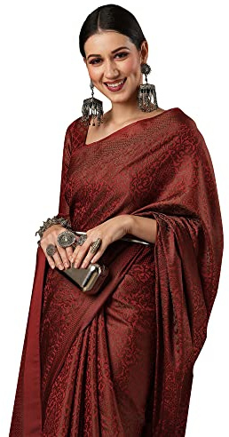 AKHILAM Indian Women's Navy Blue Woven Design Banarasi Silk Saree with Unstitched Blouse Piece (SOHNA2001_Parent), Maroon, One Size