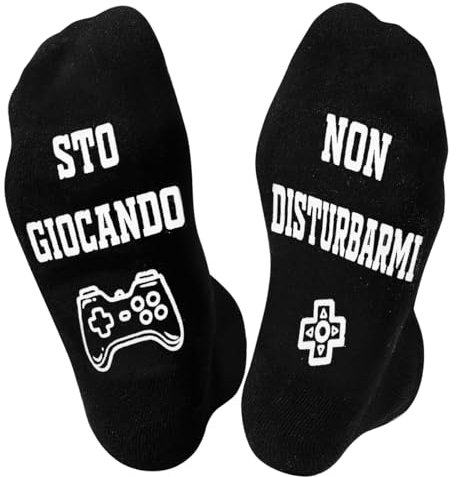 QZOSZ Calzini Uomo Divertenti, Calze Antiscivolo Uomo con Scritte, Calze Uomo Fantasia Idee Regalo Festa del Papà Regali Natale Compleanno per il PAPÀ Amica 43-46 Neri (GIOCANDO)