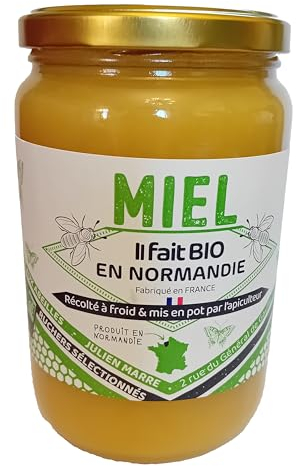 Miel Bio de Normandie (1 Kg), Délicieusement crémeux et récolté à froid | origine France | certifié BIOLOGIQUE | Naturel | Non chauffé | Non Pasteurisé | La Mare aux Abeilles.