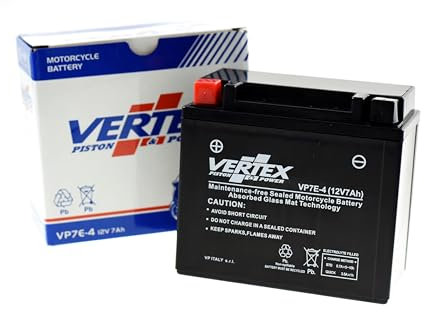 Vertex VP7E-4 Sealed AGM Motorcycle/Powersport Battery, 12V, 7Ah, CCA (-18) 90, Replaces: CB7-A, 12N7-4A, YB7-A Perfect battery for Motorcycle, ATV's, Personal Watercraft and Snowmobiles