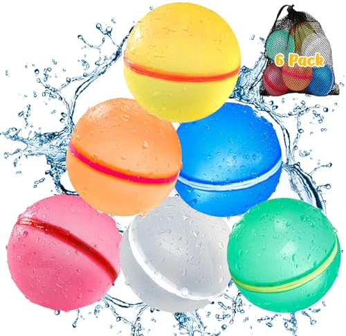 OWZ Wasserbomben Wiederverwendbar Wasserballons - 6 Stück Silikon Reusable Water Balloons mit Mesh Tasche - Wiederbefüllbare Wasserbomben Magnet - Wasserbälle Magnetisch Wasserballons für Kinder