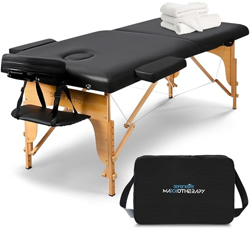 SereneLife Portable Massage Table 24 inch, Height Adjustable 3 Sections Massage Bed & Folding Lash Station for Esthetician, Tattoo Table, Spa Bed, Physical Therapy & Facial Treatment