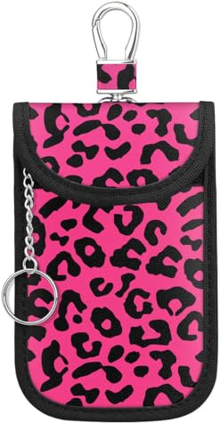 WIRESTER Faraday Bag For Key Fob, Anti-Theft Pouch, Car RFID Signal Blocking Key Fob Protector - Black Hot Pink Leopard