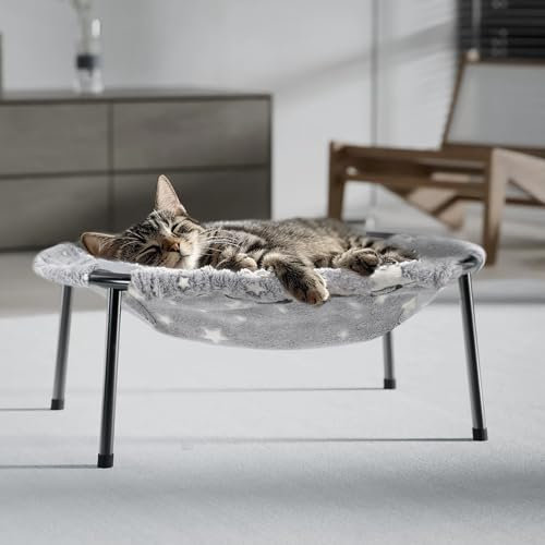 POMESEA Katzen Hängematte Bett mit Leuchtenden Sternen – Freistehendes, Weiches Katzenbett für Große Katzen/Kleine Hunde, Atmungsaktiv & Waschbar, Haustierbett für Innen-/Außenbereich, Grau (L)