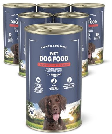 by Amazon Hundefutter, nass, Dose, Stücke mit Rind in Sauce, 6 x 1,24 kg
