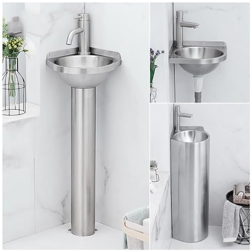 Wash Basin, 304 Stainless Steel Pedestal Basin, Compact Bathroom Sink, Floor-Mounted con Baly Washbasin, Small Countertop Basin