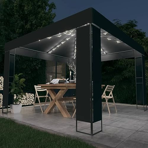 Gecheer Gazebo gazebo con doppio tetto e luci LED 3x3 m Antracite Tenda di ricezione, Gazebo Padiglione Esterno gazebo per giardino, campeggio, festival, festa, matrimonio, barbecue, terrazza