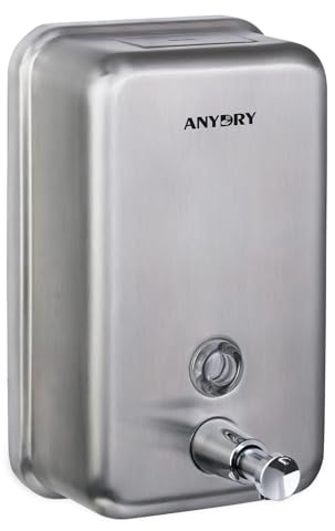 anydry 1100ml Commercial-Grade Manual Soap Dispenser, Durable Stainless Steel Finish, Wall-Mounted for Bathroom & Kitchen (Brushed)