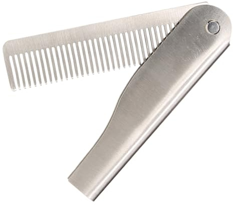 Peine plegable – Cepillo de pelo de bolsillo de acero inoxidable para hombres, mango plegable y barba compacta. Herramienta ligera para el cuidado diario del cabello, alisado, peinado de barbas