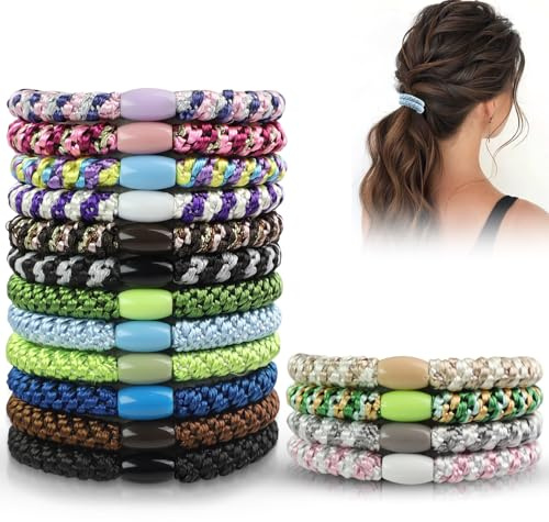 MSLHUB 16 Stück Haargummis Set, Elastische Haargummis Bunt für Damen Mädchen, Haargummi Geflochten aus Nylon für Dünnes/Dickes/Mittleres/Langes Haar