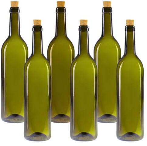 mikken 6 Glasflaschen 750ml Ölflaschen grün mit Korken und Etiketten