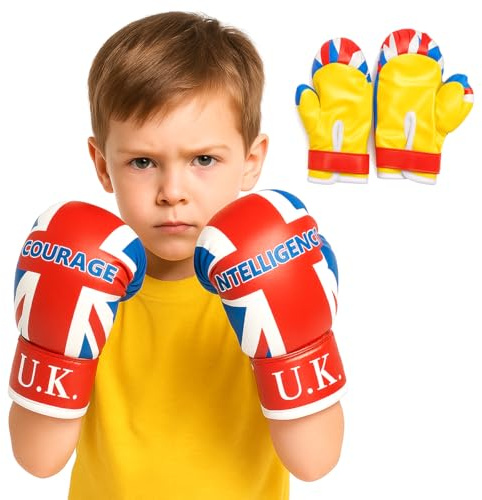 Toyana Kids Boxing Gloves Set for Sparring Punch Bag Practice Pairs, UK Flag Design, Junior Mitts Training Boxing Gloves for Kickboxing, Muay Thai, Punching Workout Fitness Sports Gift for Boys Girls