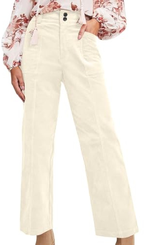 Pantaloni da donna in velluto a coste trendy a vita alta con doppio bottone, pantaloni corti in velluto a coste vintage a gamba dritta elasticizzati, pantaloni autunno inverno casual larghi da lavoro