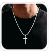 ESHIONER Korshalsband män pojkar silver titan rostfritt stål kedja korshalsband 45 – 61 cm krusifix hänge kristendom Jesus födelsedag dop påsk bekräftelse smycken gåvor för män