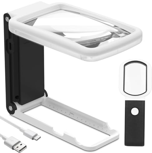 AURIVEE Lente di Ingrandimento con Luce e Base 10x & 25x Ingrandimento,Lente Pieghevole da Tavolo con 9 LED, Luce UV, Scala di Misura - Per Lettura, Gioielleria, Collezionismo, Hobby, Anziani