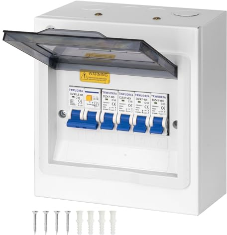 TRWUDRFA Aufputz Verteilerkasten - Sicherungskasten Aufputz - Kaltgewalzte Stahlbleche Stromkasten für Zuhause/Büro/Einkaufszentrum, Fehlerstromschalter 40A, Leitungsschutzschalter 2x10A+2x16A