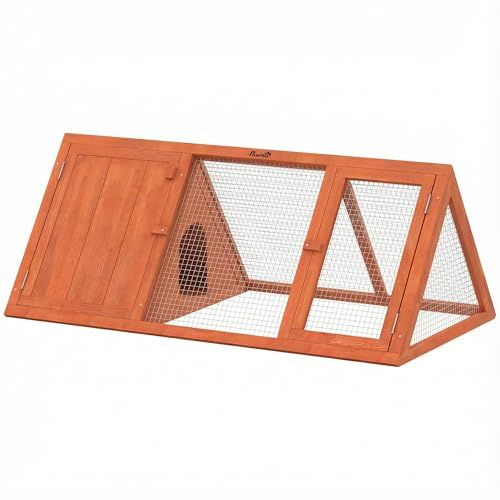 PawHut Rabbit Hutch Wooden Guinea Pig Hutch, Rabbit Run, Doors, Orange
