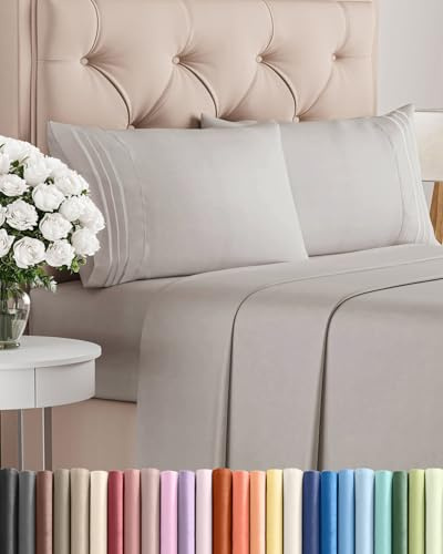 Queen Size 4 Piece Sheet Set - Breathable & Cooling Sheets - Light Grey