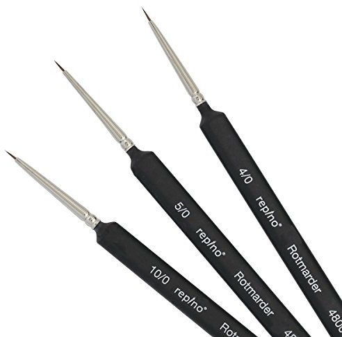 Rotmarderpinsel Künstlerpinsel Set feinster Qualität sehr dünn (Grösse 10/0, 5/0, 4/0) Aquarellpinsel Detailpinsel Acryl Pinsel Rotmarder Pinselset