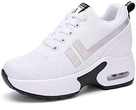 AONEGOLD Sneakers kilskor för kvinnor löparskor gym fitness promenader sport snörning vardagsskor, Vitt, 35.5 EU