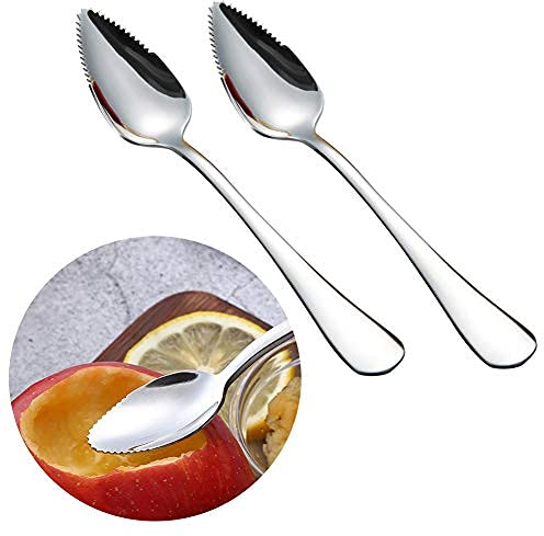 Cucchiai di Pompelmo 2pcs Cucchiai Lunghi, Cucchiaio da Dessert, Cucchiaio in Acciaio Inossidabile, Spesso con Bordo Seghettato, Adatto per Gelato e Frutta