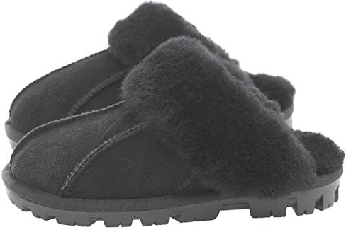 Millffy Pantofole in pelle di montone unisex comode Pantofole da donna con polsino in lana fatte a mano Scarpe per uomo Indoor/Outdoor (40/41 EU, Nero)