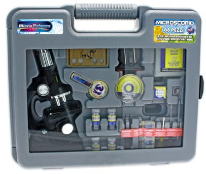 Teorema 74213 - Valigetta con Microscopio in Metallo per Bambini, 100-200-300-600-1200X ZOOM con Accessori. 68 Pezzi
