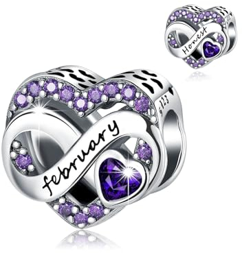 BIZK Damen Unendlichkeit Geburtsstein Charm Anhänger für Armband 925 Sterling Silber Geburtsstein Charms Beads 12 Monate Geburtstag Geschenk für Freundin Frauen (Februar)