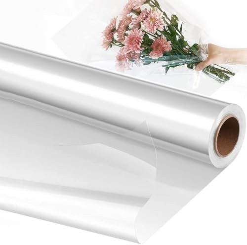 Cellophanfolie Geschenkfolie Transparent 40cm x 30m - Cellophan Rolle, Geschenkpapier Blumen, Blumenfolie Klarsichtfolie Zellophanfolie für Blumen Geschenk Körbe Handwerk